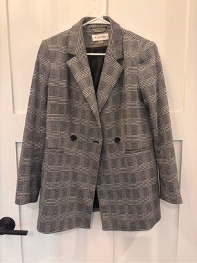 Calvin Klein Black & Gray Plaid Double-Breasted Blazer